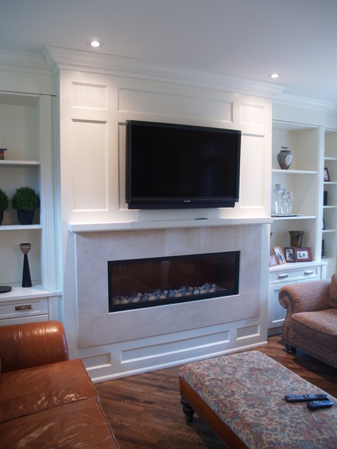 Paneled Fireplace and Built In Cabinetry - Paneled Ceiling 